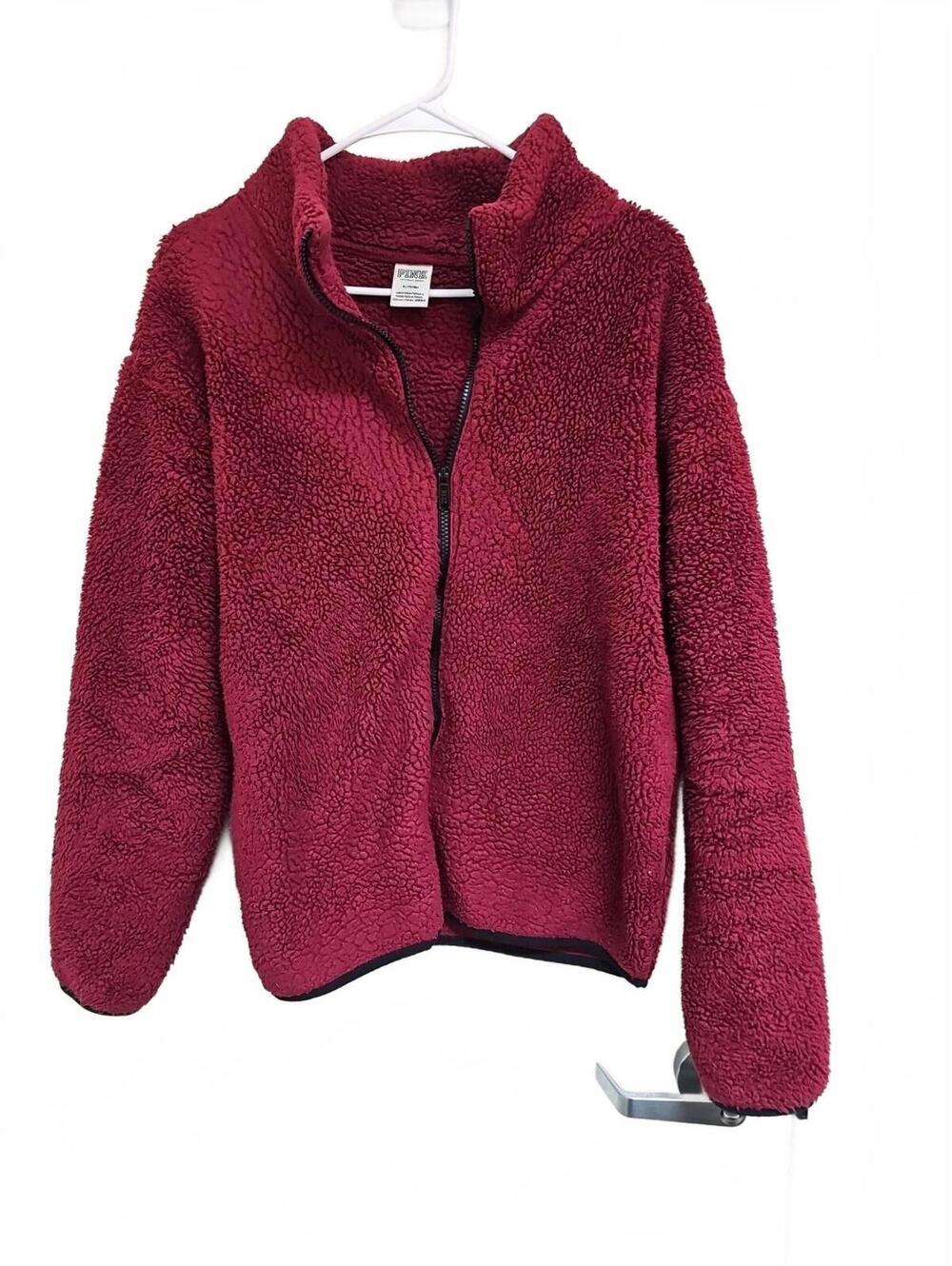 Victoria's Secret Pink Zip Front Red Teddy Sherpa Jacket Size M